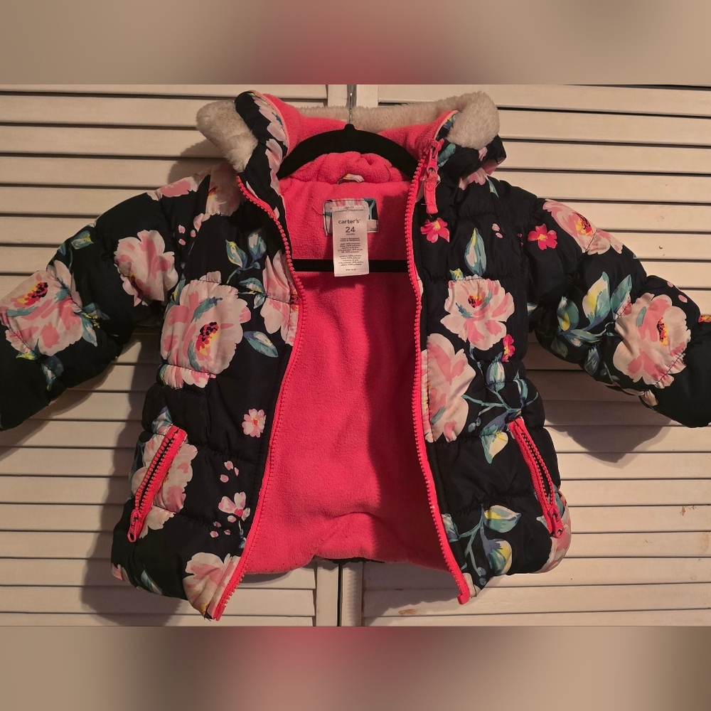 Carters 24 Month Floral Puffer Coat Jacket with Pink Lining